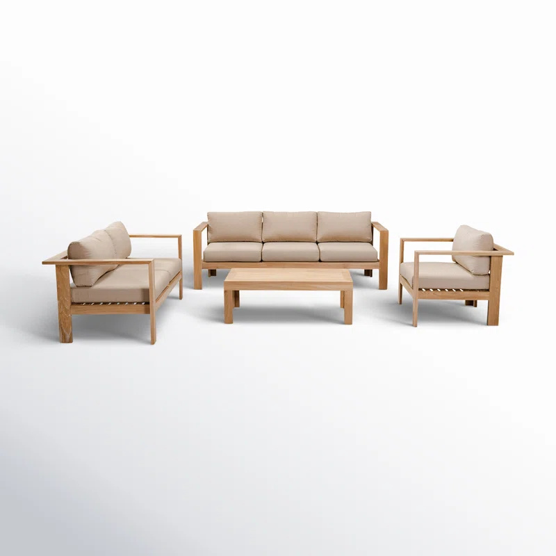 Sonoma 4 Piece Teak Outdoor Seating Group with Sunbrella® Cushions Canvas Heather Beige Sunbrella® Canvas