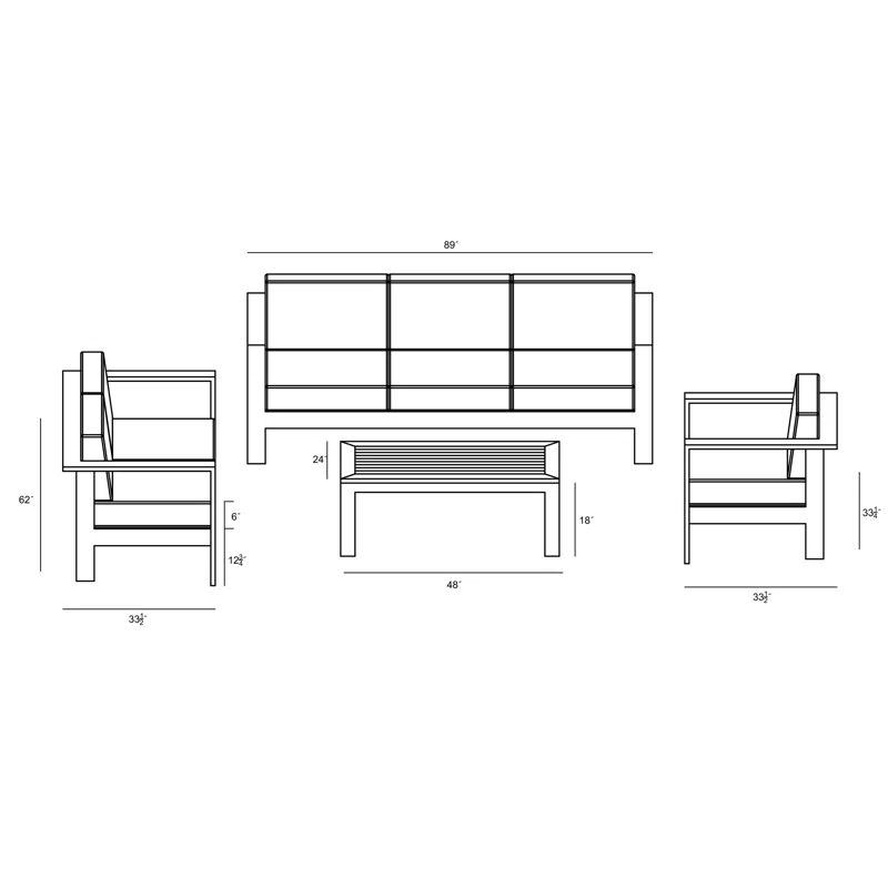 Sonoma 4 Piece Teak Outdoor Seating Group with Sunbrella® Cushions Canvas Heather Beige Sunbrella® Canvas