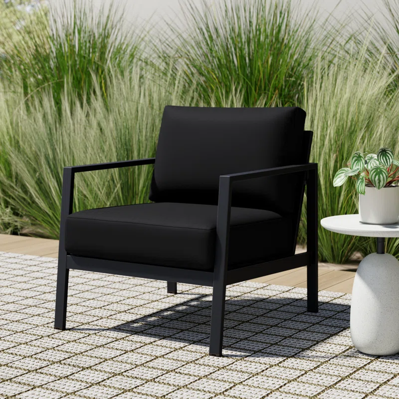 Armando Outdoor Aluminum Chair with Sunbrella Cushions Black Sunbrella®,Black