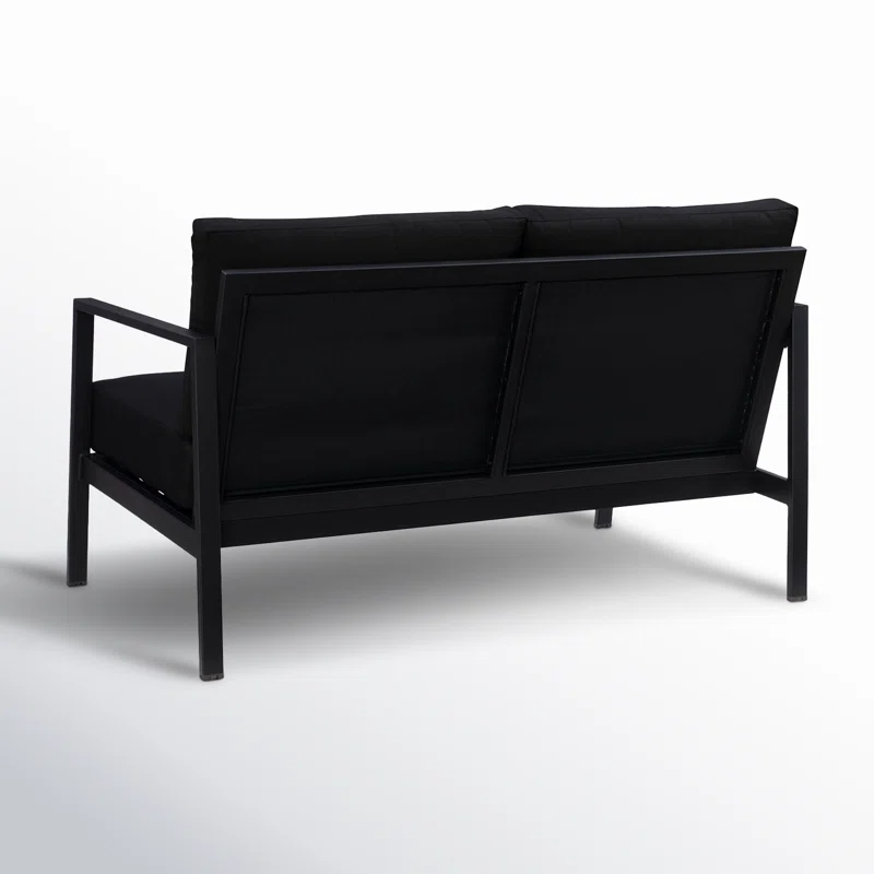 Armando 51” Aluminum Outdoor Loveseat with Sunbrella Cushions Black Sunbrella®,Black