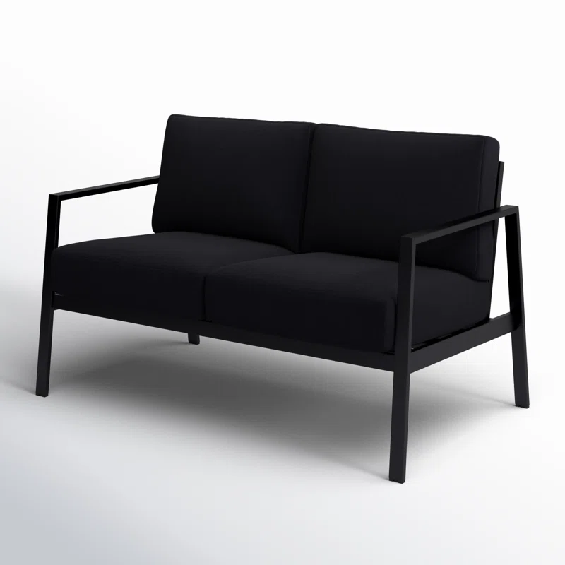 Armando 51” Aluminum Outdoor Loveseat with Sunbrella Cushions Black Sunbrella®,Black