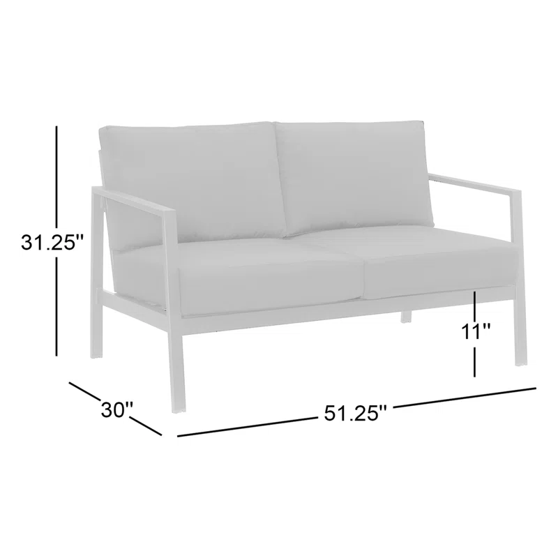 Armando 51” Aluminum Outdoor Loveseat with Sunbrella Cushions Black Sunbrella®,Black