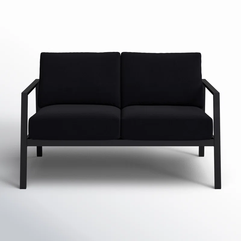Armando 51” Aluminum Outdoor Loveseat with Sunbrella Cushions Black Sunbrella®,Black