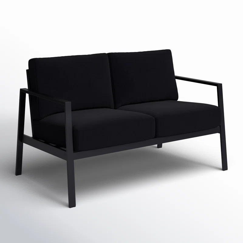Armando 51” Aluminum Outdoor Loveseat with Sunbrella Cushions Black Sunbrella®,Black