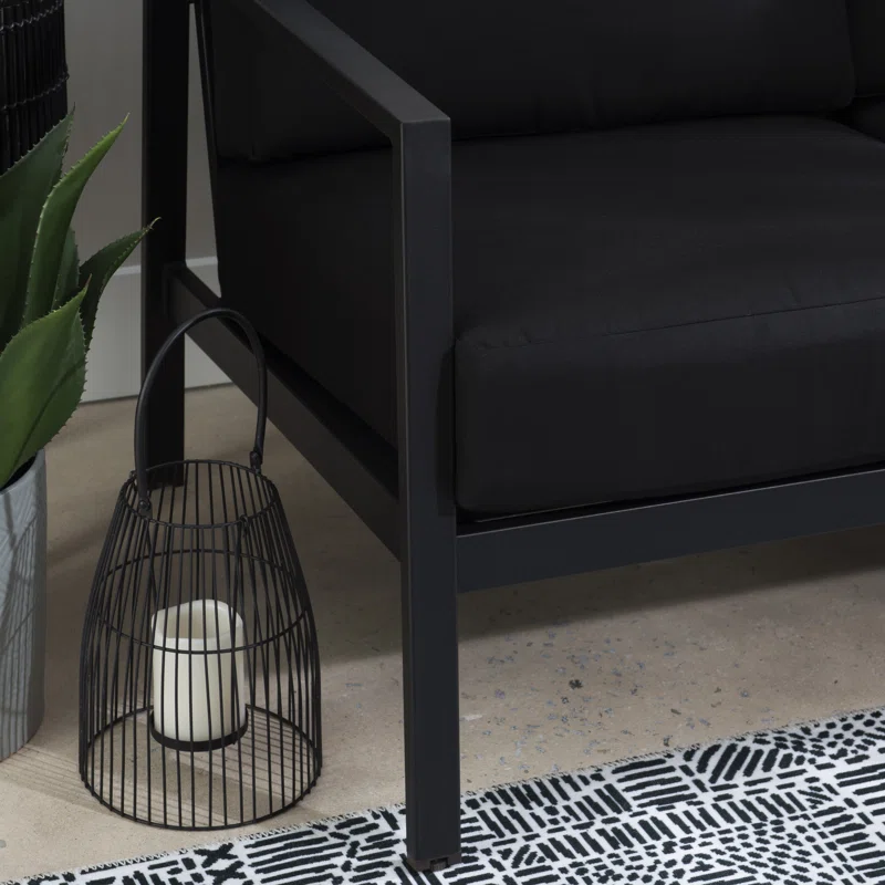 Armando 51” Aluminum Outdoor Loveseat with Sunbrella Cushions Black Sunbrella®,Black