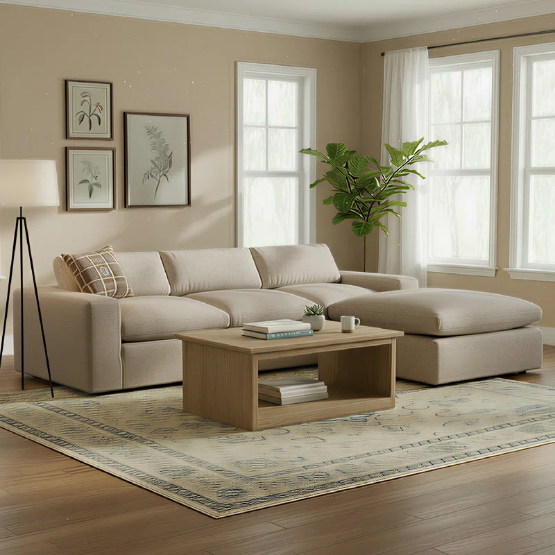 Asher 4 - Piece Upholstered Modular Sectional Effie Flax Performance Linen