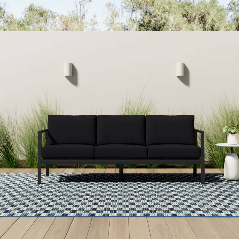 Armando 75” Aluminum Outdoor Sofa with Sunbrella Cushions Black Sunbrella®,Black