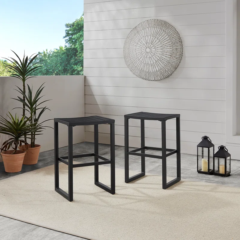 Armando 30" Aluminum Patio Bar Stool (Set of 2) Black