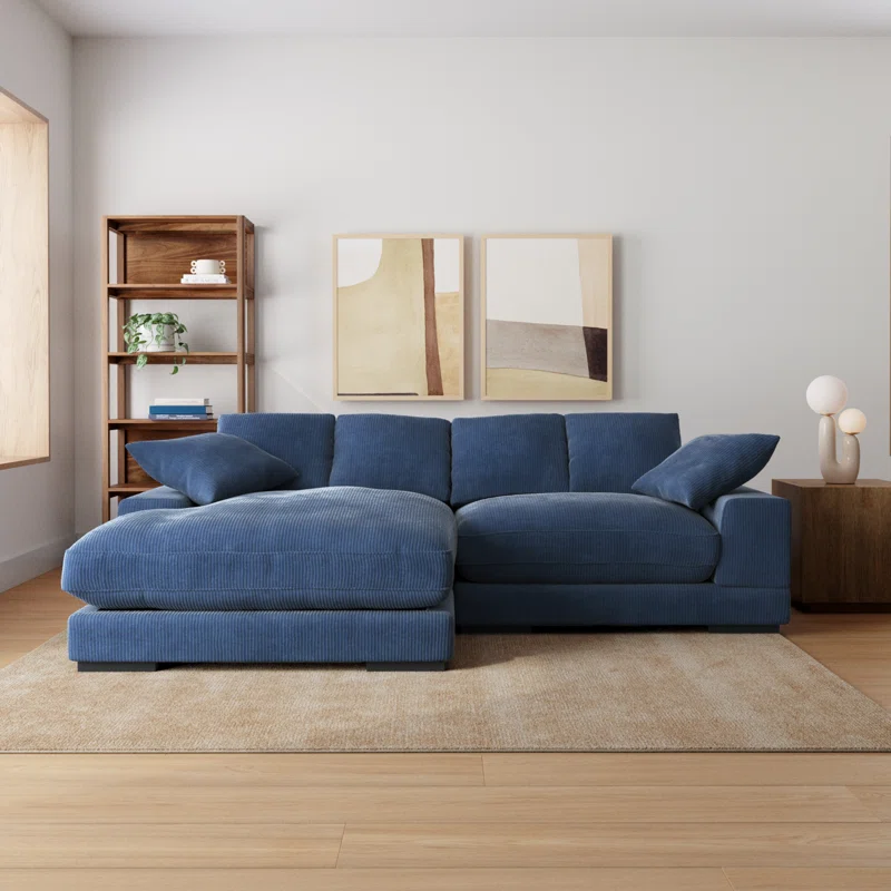 Lonsdale Chaise Sectional Blue Corduroy