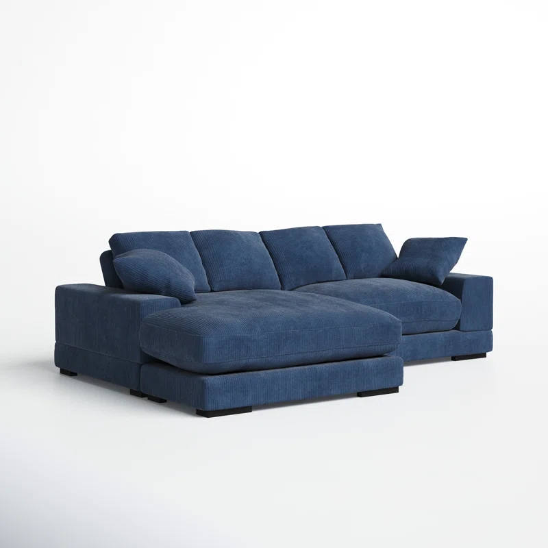 Lonsdale Chaise Sectional Blue Corduroy