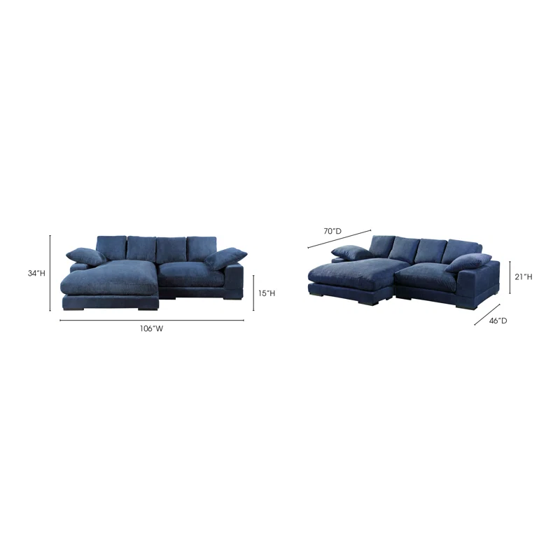 Lonsdale Chaise Sectional Blue Corduroy