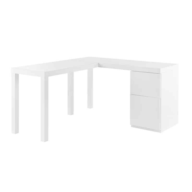 Carson L-Shaped Writing Desk High Gloss White