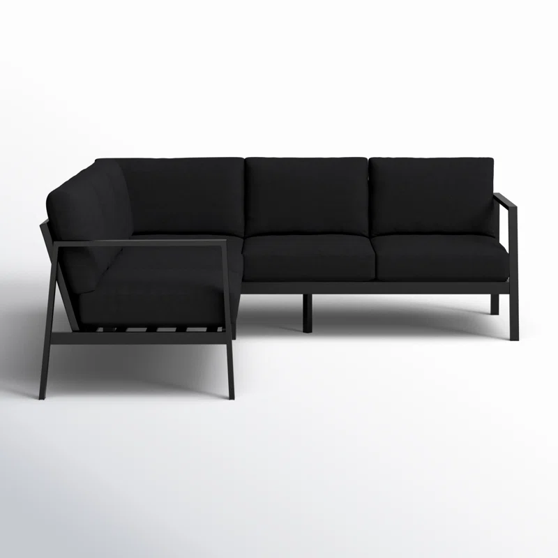 Armando 78'' Wide Triangle Aluminum Patio Sectional with Sunbrella® Cushions Black Sunbrella®,Black 4 Armando 78'' Wide Triangle Aluminum Patio Sectional with Sunbrella® Cushions Black Sunbrella®,Black