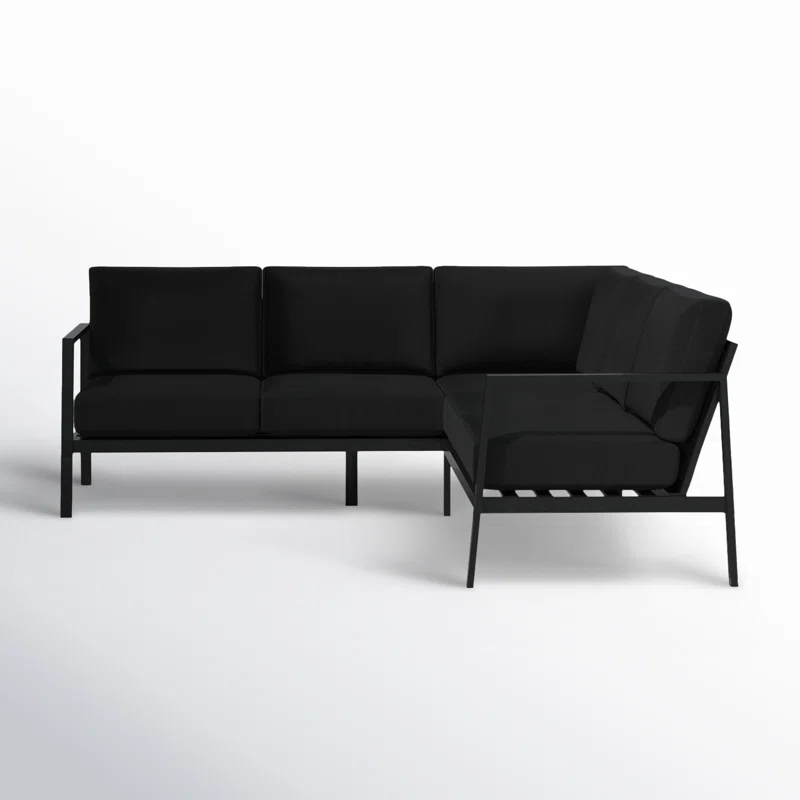 Armando 78'' Wide Triangle Aluminum Patio Sectional with Sunbrella® Cushions Black Sunbrella®,Black 5 Armando 78'' Wide Triangle Aluminum Patio Sectional with Sunbrella® Cushions Black Sunbrella®,Black