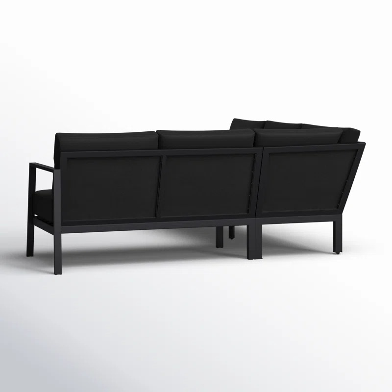 Armando 78'' Wide Triangle Aluminum Patio Sectional with Sunbrella® Cushions Black Sunbrella®,Black 6 Armando 78'' Wide Triangle Aluminum Patio Sectional with Sunbrella® Cushions Black Sunbrella®,Black