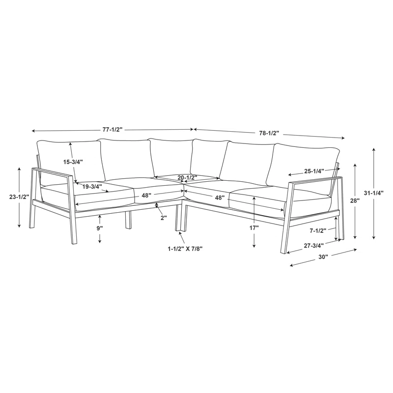 Armando 78'' Wide Triangle Aluminum Patio Sectional with Sunbrella® Cushions Black Sunbrella®,Black 7 Armando 78'' Wide Triangle Aluminum Patio Sectional with Sunbrella® Cushions Black Sunbrella®,Black