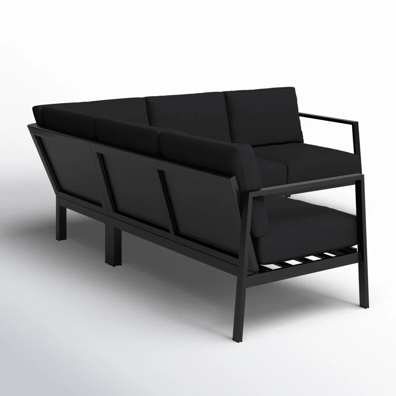 Armando 78'' Wide Triangle Aluminum Patio Sectional with Sunbrella® Cushions Black Sunbrella®,Black 8 Armando 78'' Wide Triangle Aluminum Patio Sectional with Sunbrella® Cushions Black Sunbrella®,Black