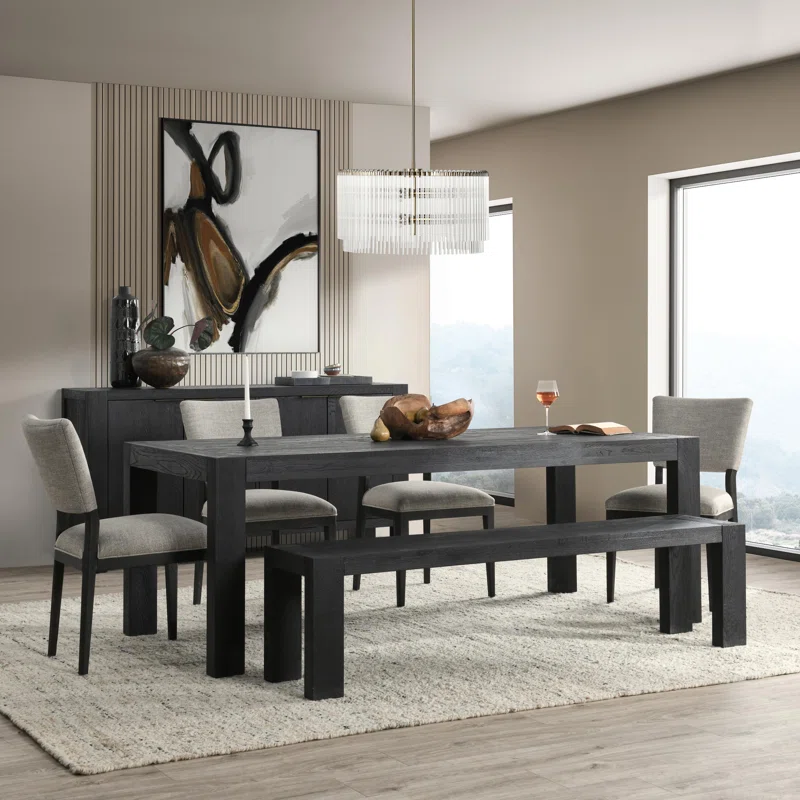 Block 84" Solid Wood Dining Table Black