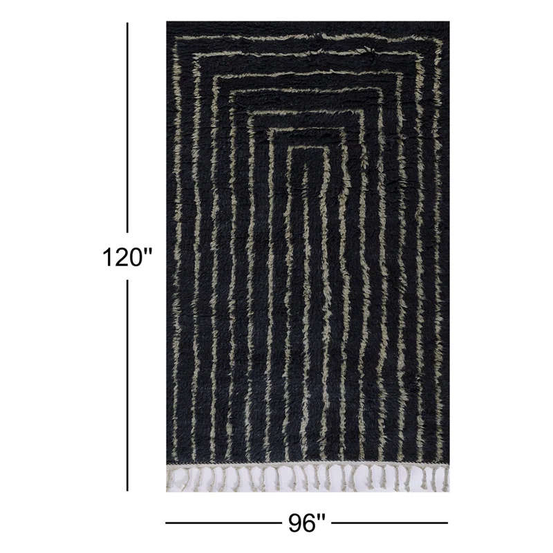 Essi Handmade Wool Navy/Beige Rug Rectangle 8' x 10'