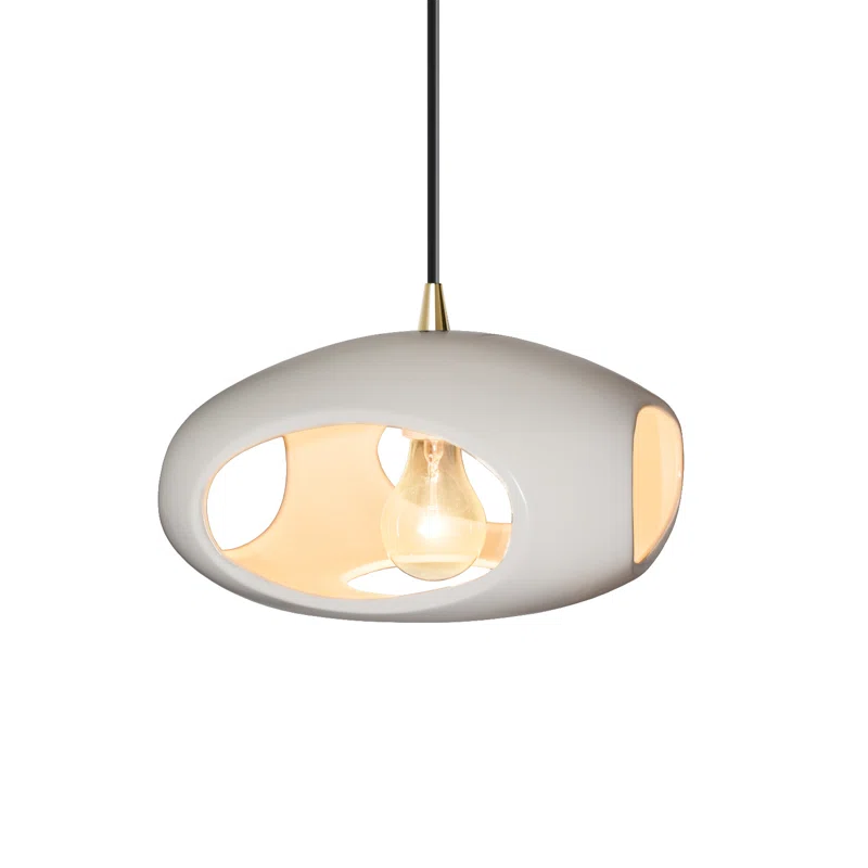 Logan Single Light Ceramic Dimmable Pendant Antique Brass,Matte White
