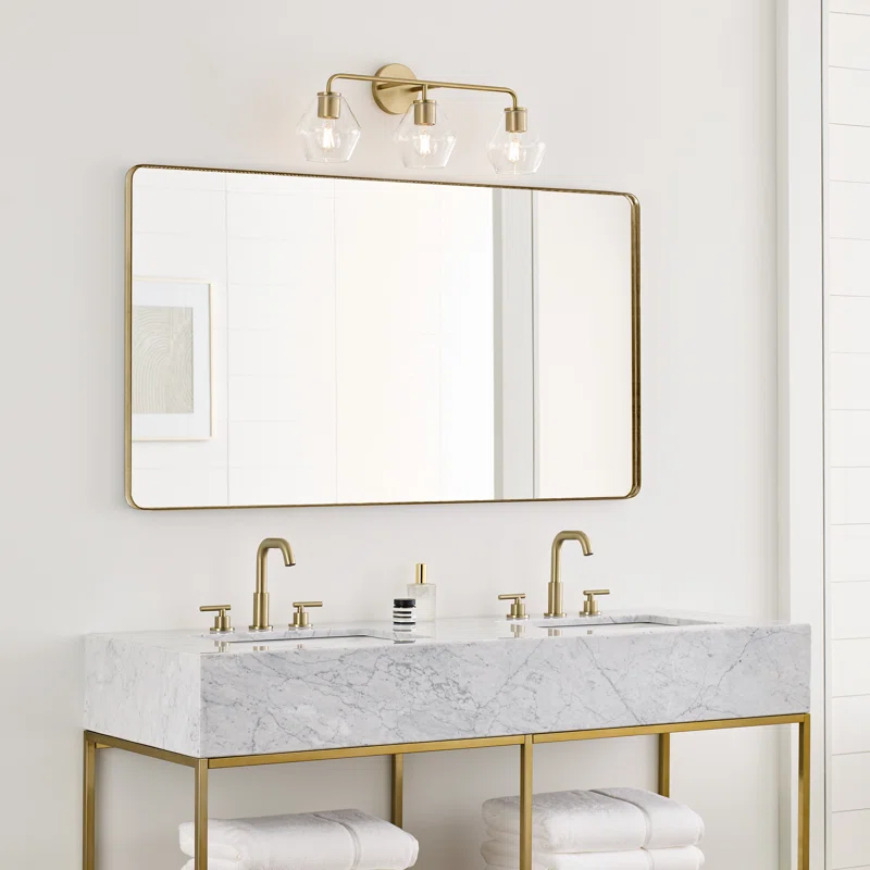 Rooks 3 Light Dimmable Vanity Light Satin Brass,Clear