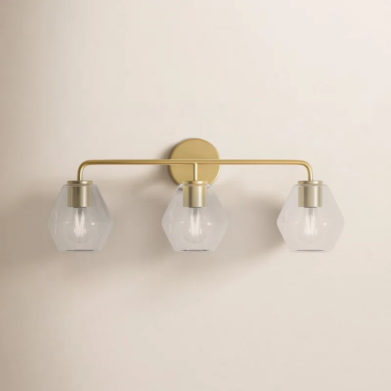 Rooks 3 Light Dimmable Vanity Light Satin Brass,Clear
