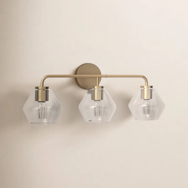 Rooks 3 Light Dimmable Vanity Light Satin Brass,Clear