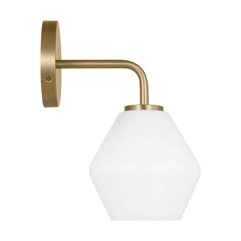 Rooks Single Light Glass Steel Dimmable Armed Sconce Satin Brass,White