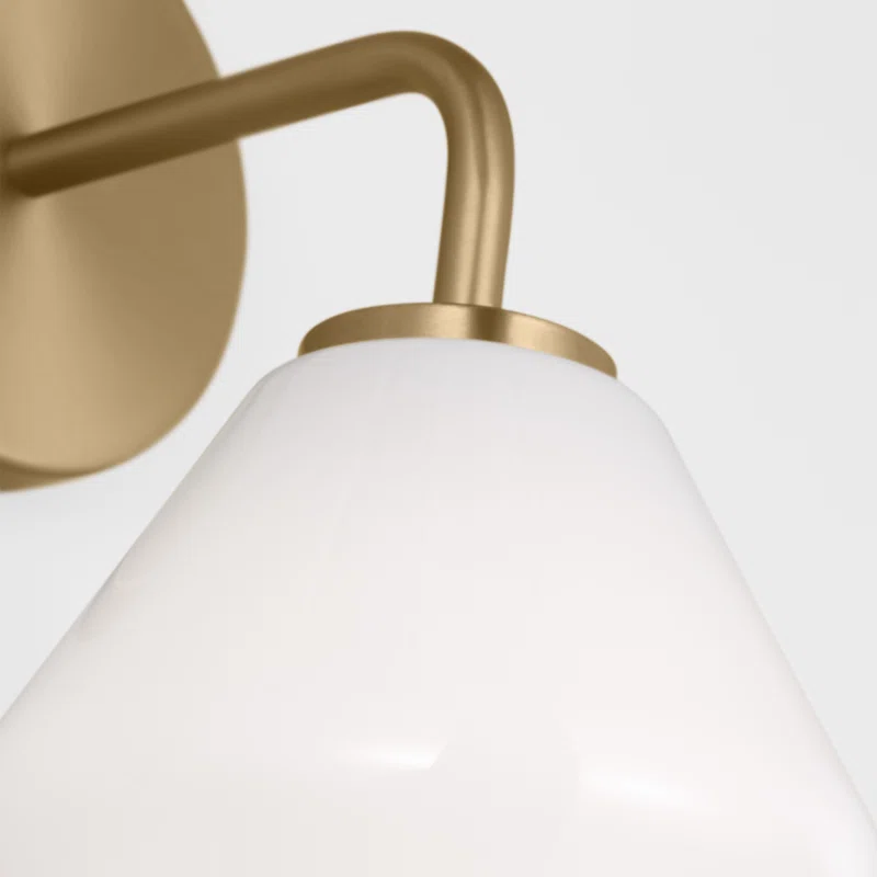 Rooks Single Light Glass Steel Dimmable Armed Sconce Satin Brass,White