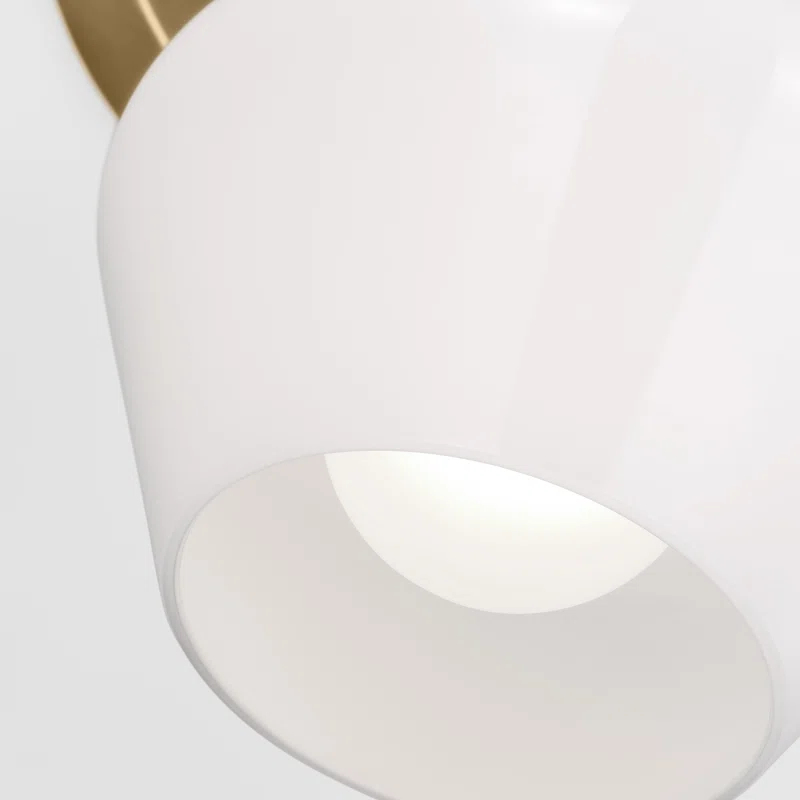 Rooks Single Light Glass Steel Dimmable Armed Sconce Satin Brass,White