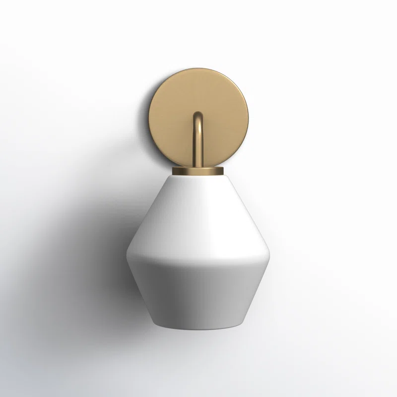 Rooks Single Light Glass Steel Dimmable Armed Sconce Satin Brass,White