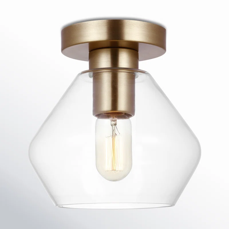 Rooks Single Light Glass Semi Flush Mount Satin Brass