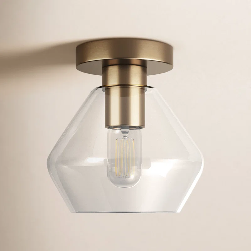 Rooks Single Light Glass Semi Flush Mount Satin Brass