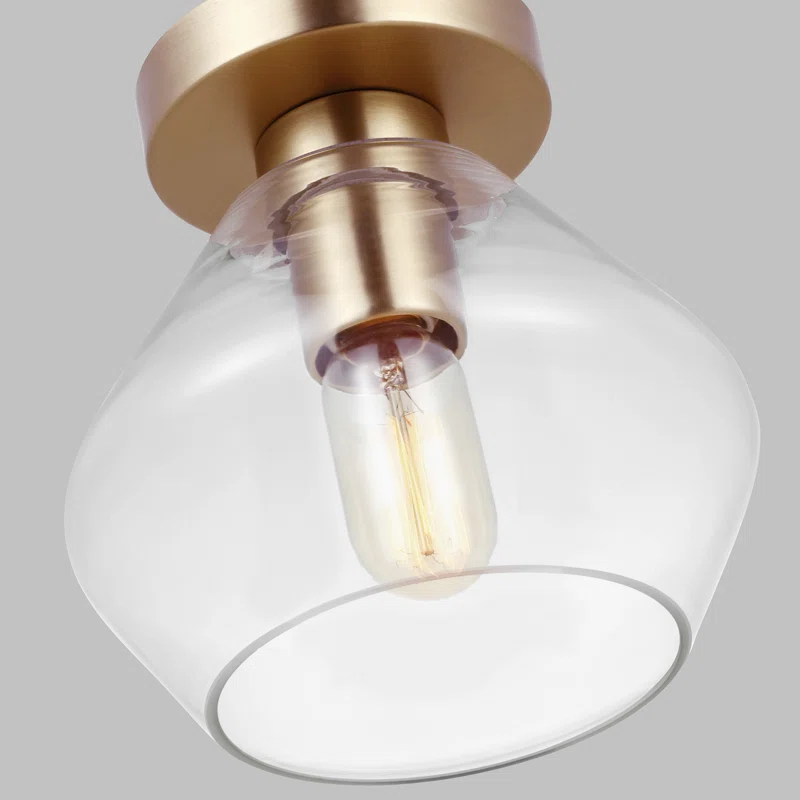 Rooks Single Light Glass Semi Flush Mount Satin Brass