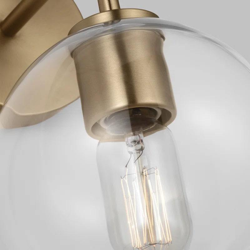 Childerley Single Light Glass Steel Dimmable Armed Sconce Satin Brass,Clear