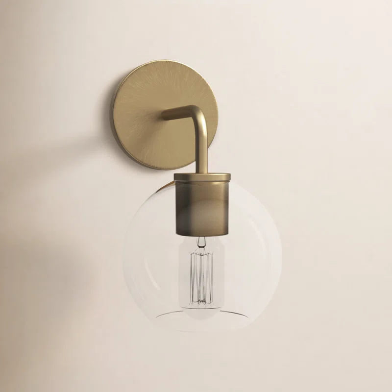 Childerley Single Light Glass Steel Dimmable Armed Sconce Satin Brass,Clear