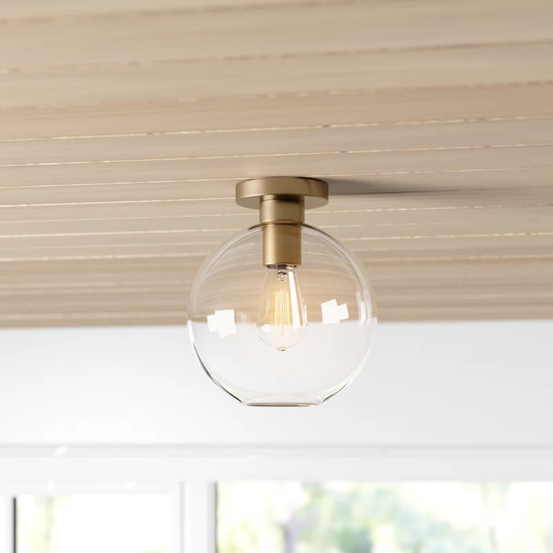 Childerley Single Light Glass Semi Flush Mount Satin Brass