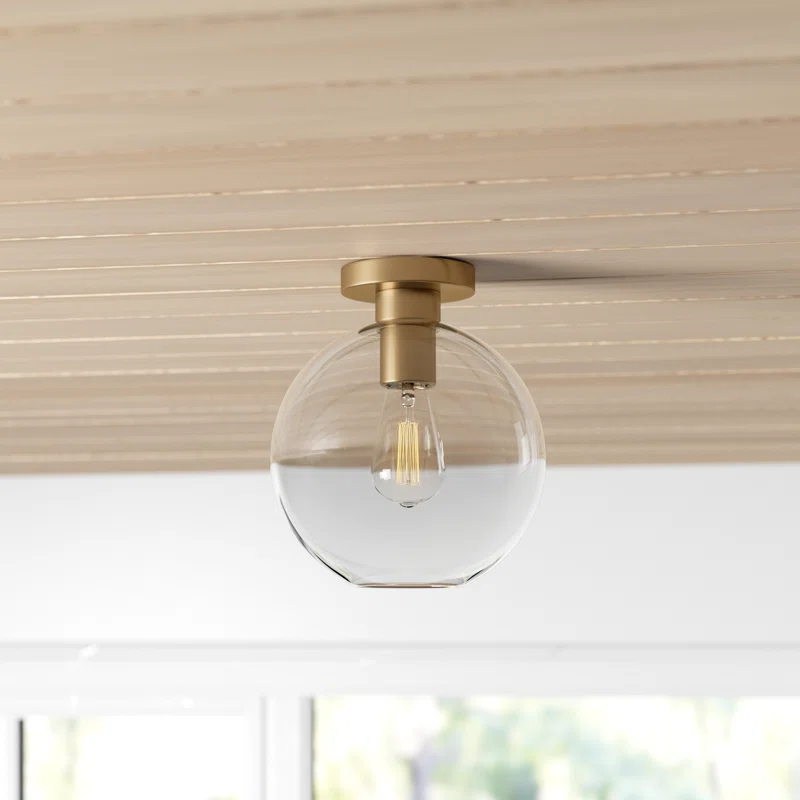 Childerley Single Light Glass Semi Flush Mount Satin Brass