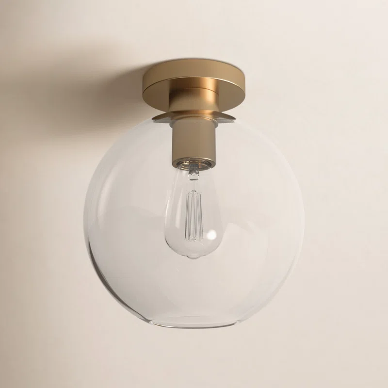 Childerley Single Light Glass Semi Flush Mount Satin Brass