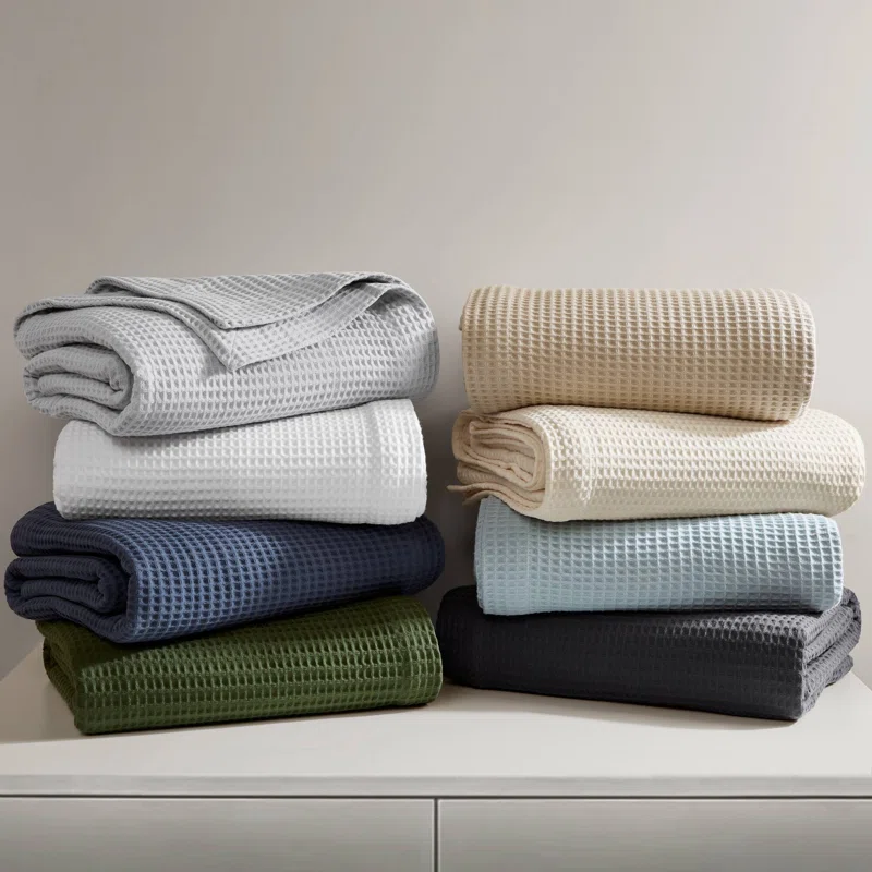 Waffle Weave 100% Cotton Blanket Queen,Indigo