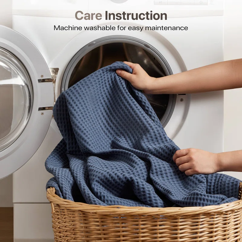 Waffle Weave 100% Cotton Blanket Queen,Indigo