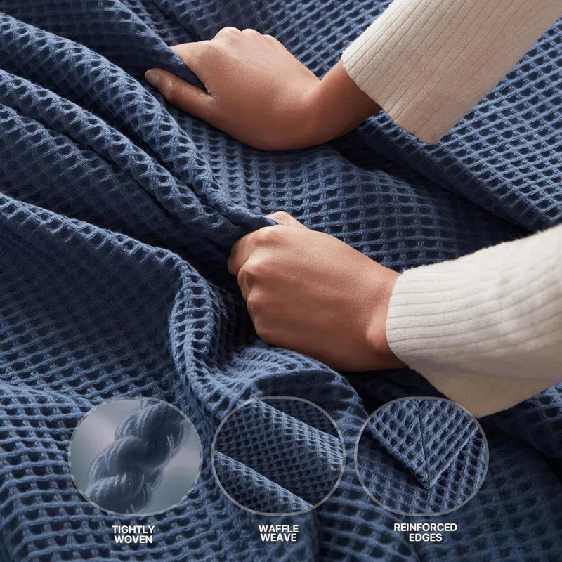 Waffle Weave 100% Cotton Blanket Queen,Indigo