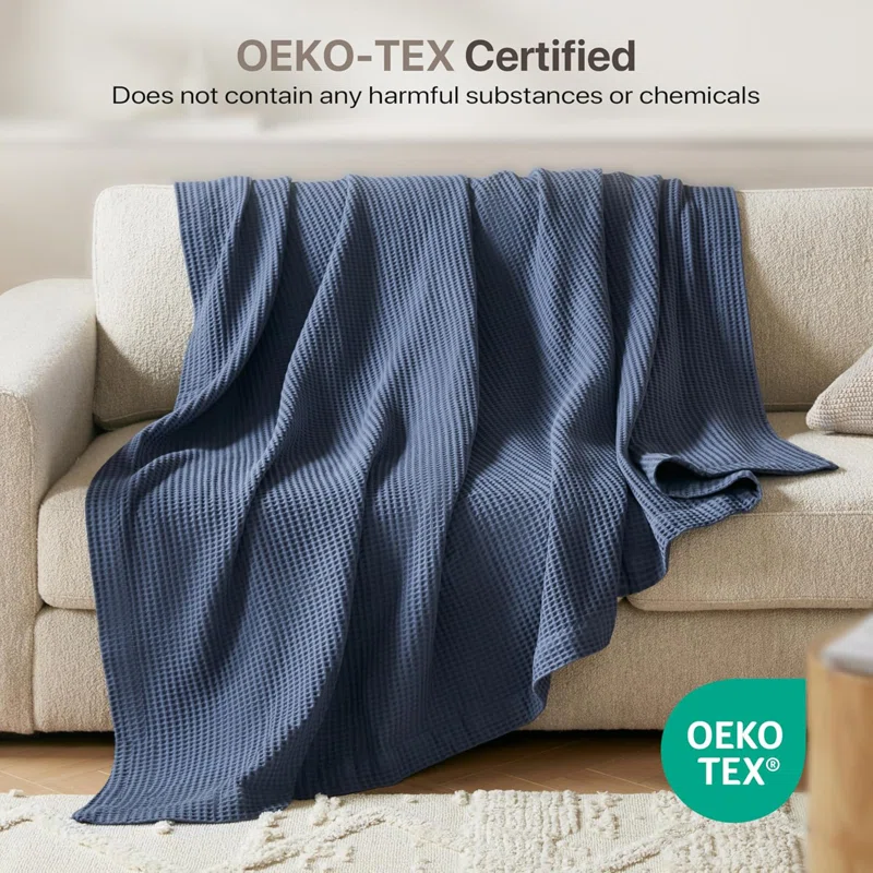 Waffle Weave 100% Cotton Blanket Queen,Indigo
