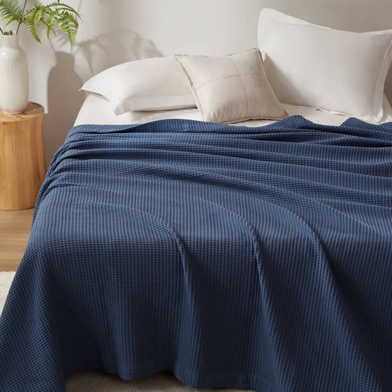 Waffle Weave 100% Cotton Blanket Queen,Indigo