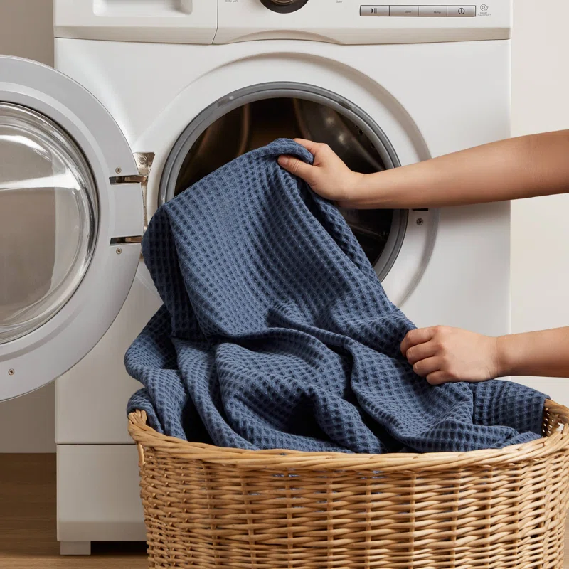 Waffle Weave 100% Cotton Blanket Queen,Indigo