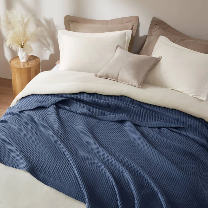 Waffle Weave 100% Cotton Blanket Queen,Indigo