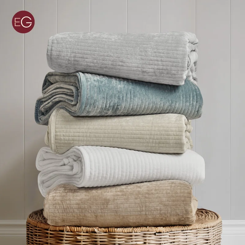 Striped Channel Velvet Quilt Set Queen Quilt + 2 Queen Shams,Urban Taupe