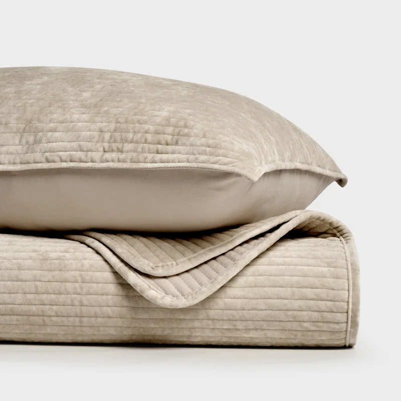 Striped Channel Velvet Quilt Set Queen Quilt + 2 Queen Shams,Urban Taupe