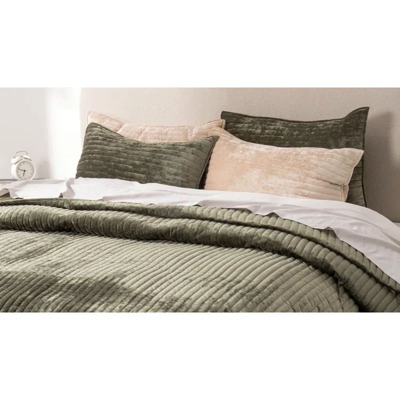 Luxe Velvet Channel Quilt Set King Quilt + 2 King Pillow Shams,Mocha Brown