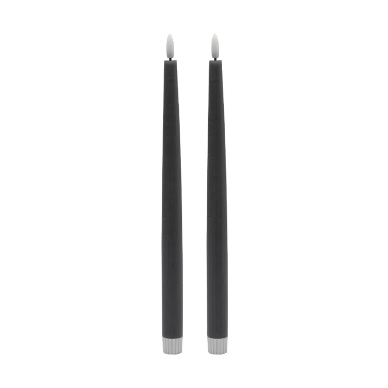 2 Pc Tall Flameless Taper Candle Black